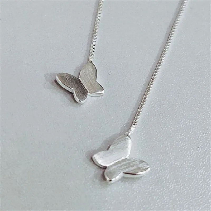New Korean Sweet Brushed Butterfly 925 Sterling Silver Jewelry Temperament Long Ear Line Popular Earrings E137