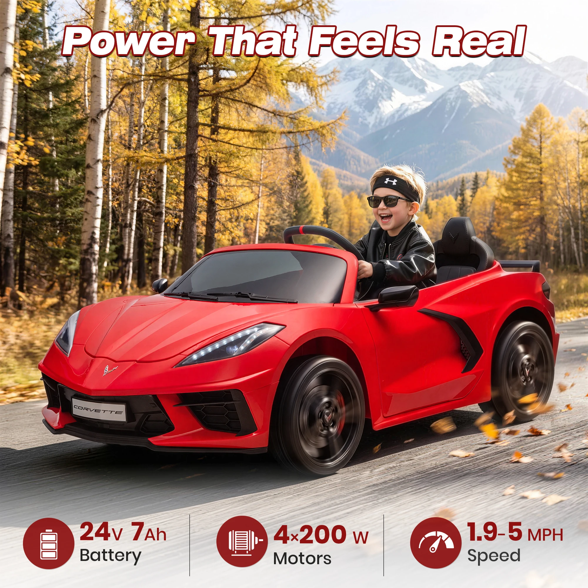 Licensed Corvette 24V Kids Ride On Car 4WD/ 2WD 2 Seater Electric Toy Vehicle, 4x200W Motors, Parent Remote Control, 10