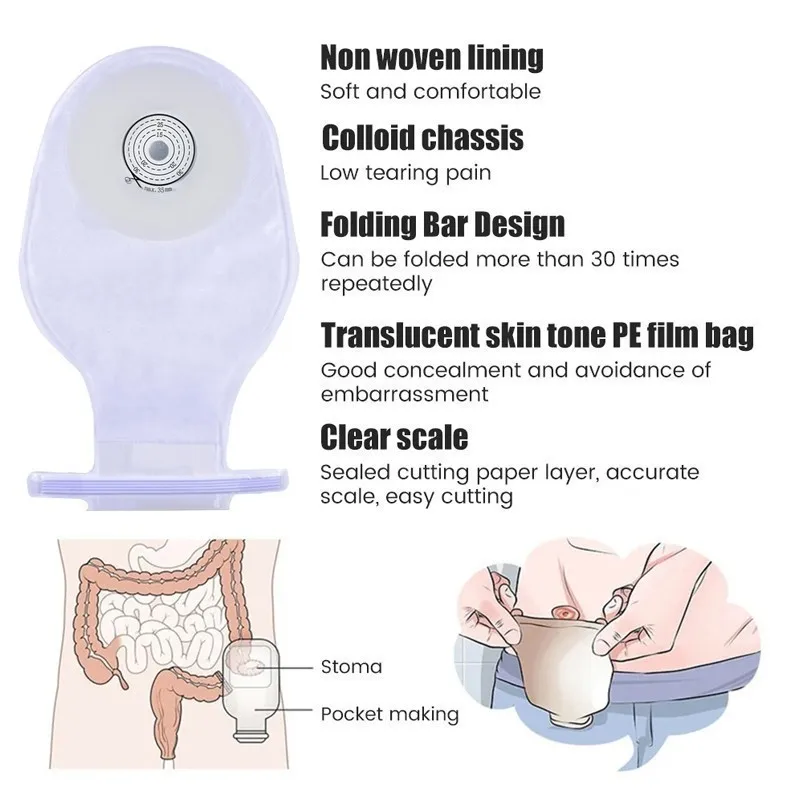 10Pcs One-Piece Children Ostomy Bags Drainable Pouches for Colostomy Ileostomy Stoma Care Drain Valve Disposable Colostomy Bags