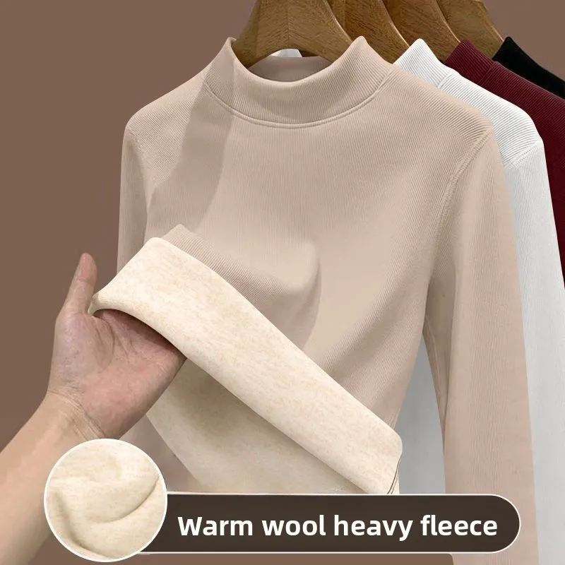 Women's Winter Lamb Fleece Base Shirt Tops with Thickened Fleece Heated Underwear Autumn Long Sleeved T-shirt Warm Clothes image 4