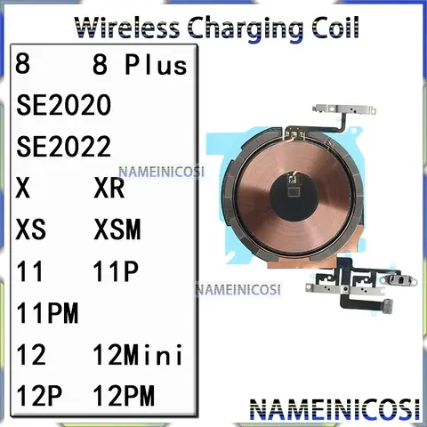 Wireless Charging Coil for IPhone 8 Plus 11 12 X Xr Xs Pro Max Mini SE 2020 2022 with Power Button Flashlight Flex NFC Panel