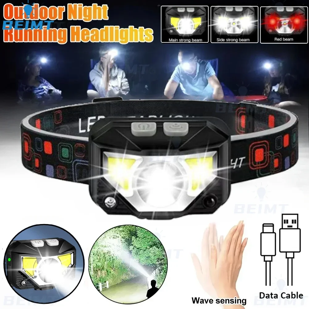 Mini XPE+COB LED Headlamp 8 Modes Handfress Motion Sensor Headlight  USB Rechargeable Head Flashlight Camping Fishing Head Torch