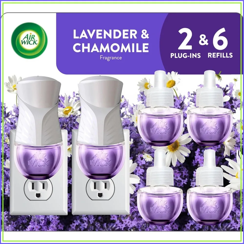 Plug-in Scented Oil Starter Kit: 2 Warmers + 6 Refills, Lavender & Chamomile, Eco Friendly, Essential Oils, Air Freshener