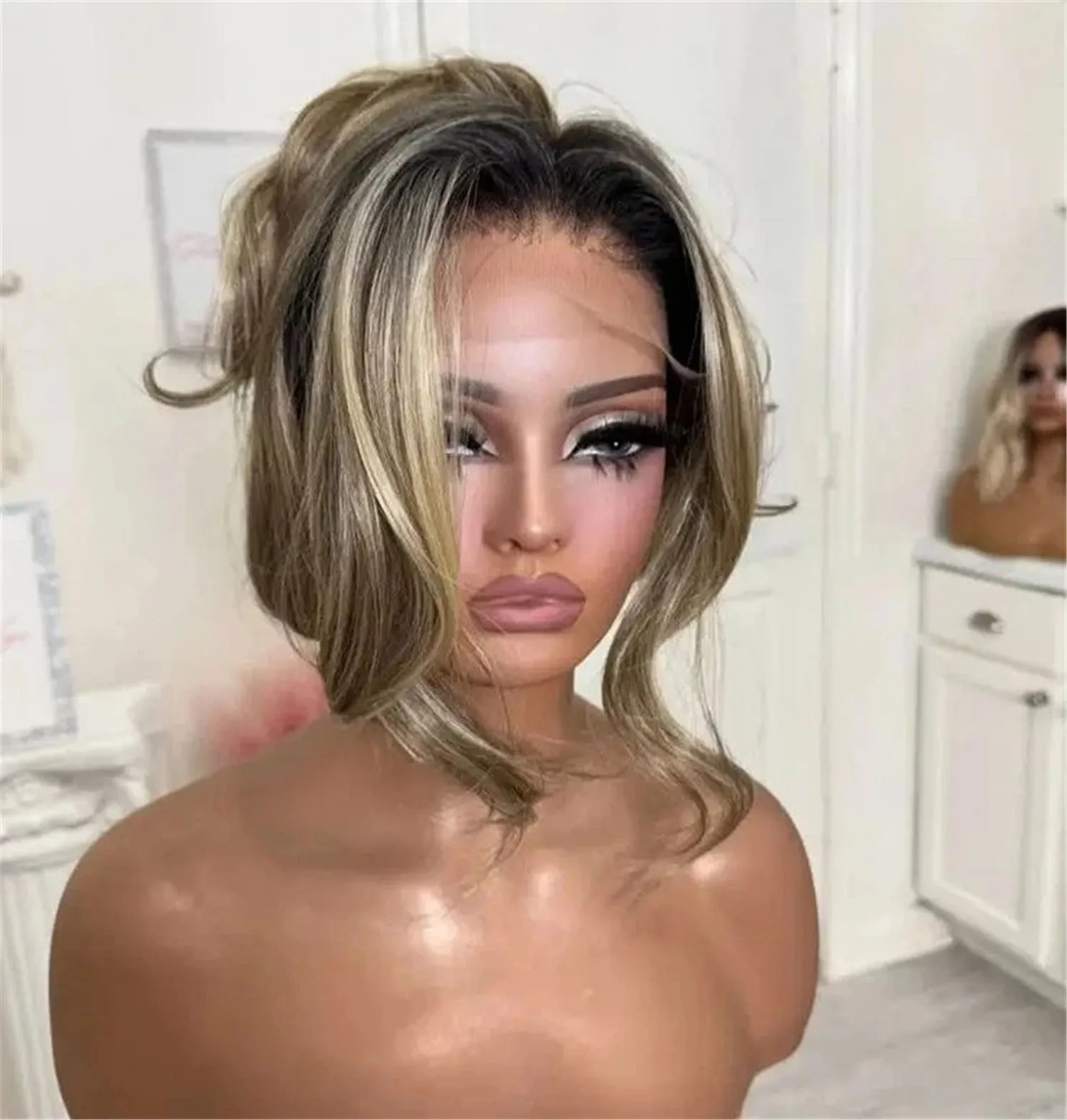 New 13x4 Ombre Caramel Brown Highlights HD Lace Wig Realistic Look Preplucked Hairline 28 Inch Body Wave Wig Female Easy To Wear