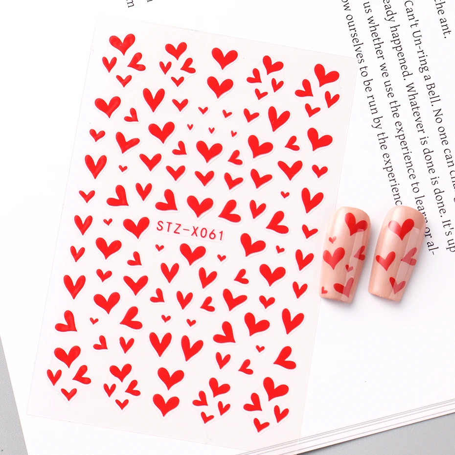 Red Heart Nail Sticker Decals Little Love Heart Valentine 3D Self-adhesive Sliders for Manicure Foil Tattoo Nail Art Decorations