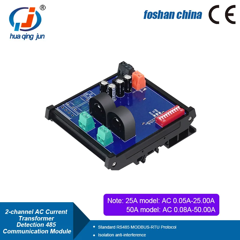 Chingjun 2-Channel RS485 AC Current Transformer Detection Module 25A 50A Modbus RTU Communication for Current Data Module