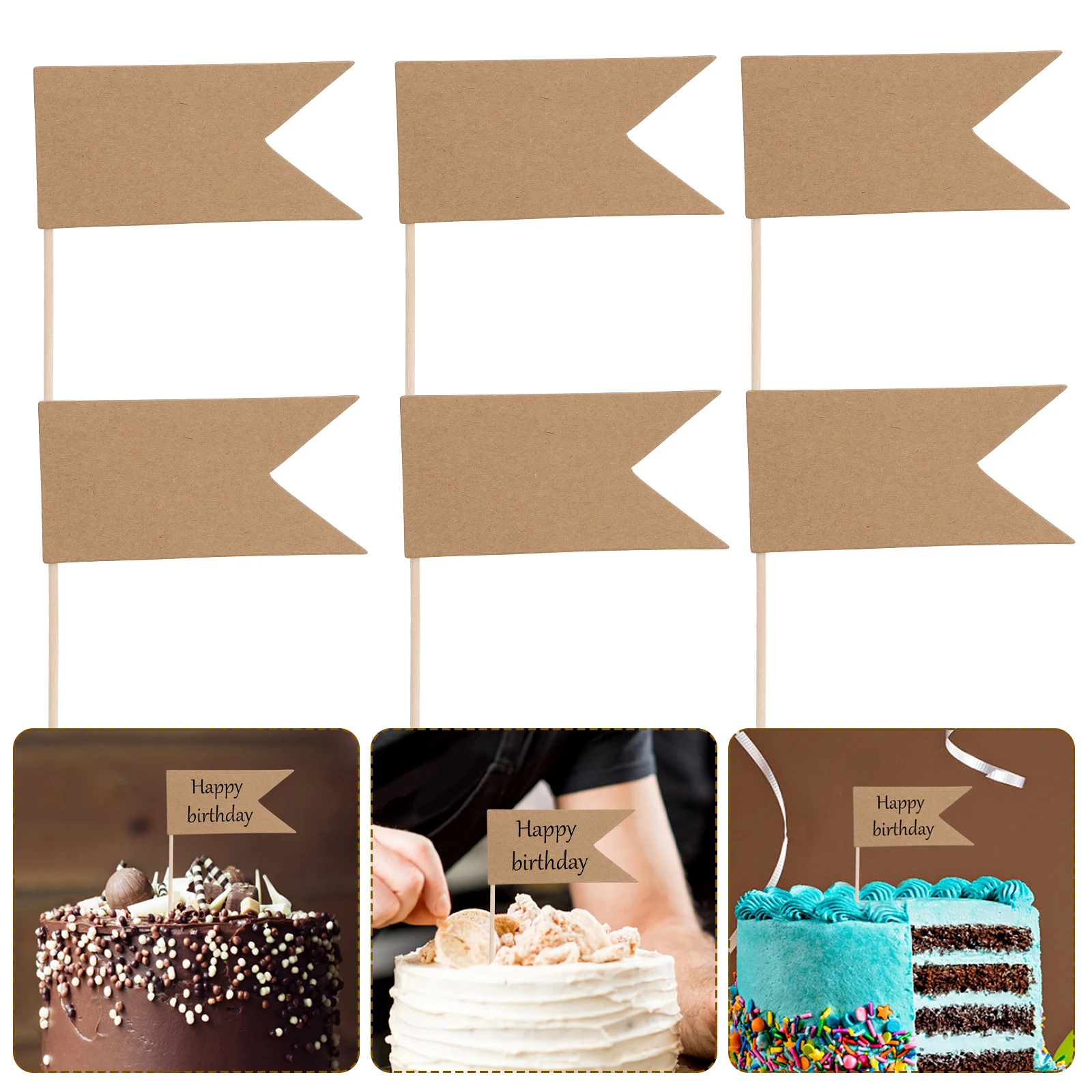 

Insert Picks Flags Birthday Cake Card Kraft Paper Light Brown Food Labels Birthday Party Supplies Cake Decoration