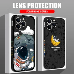 Cartoon Astronaut Pattern Silicone Case For iPhone 16 15 Pro Max 16 Plus 14 15 Pro 13 14 16e Shockproof Soft Phone Cover Fundas