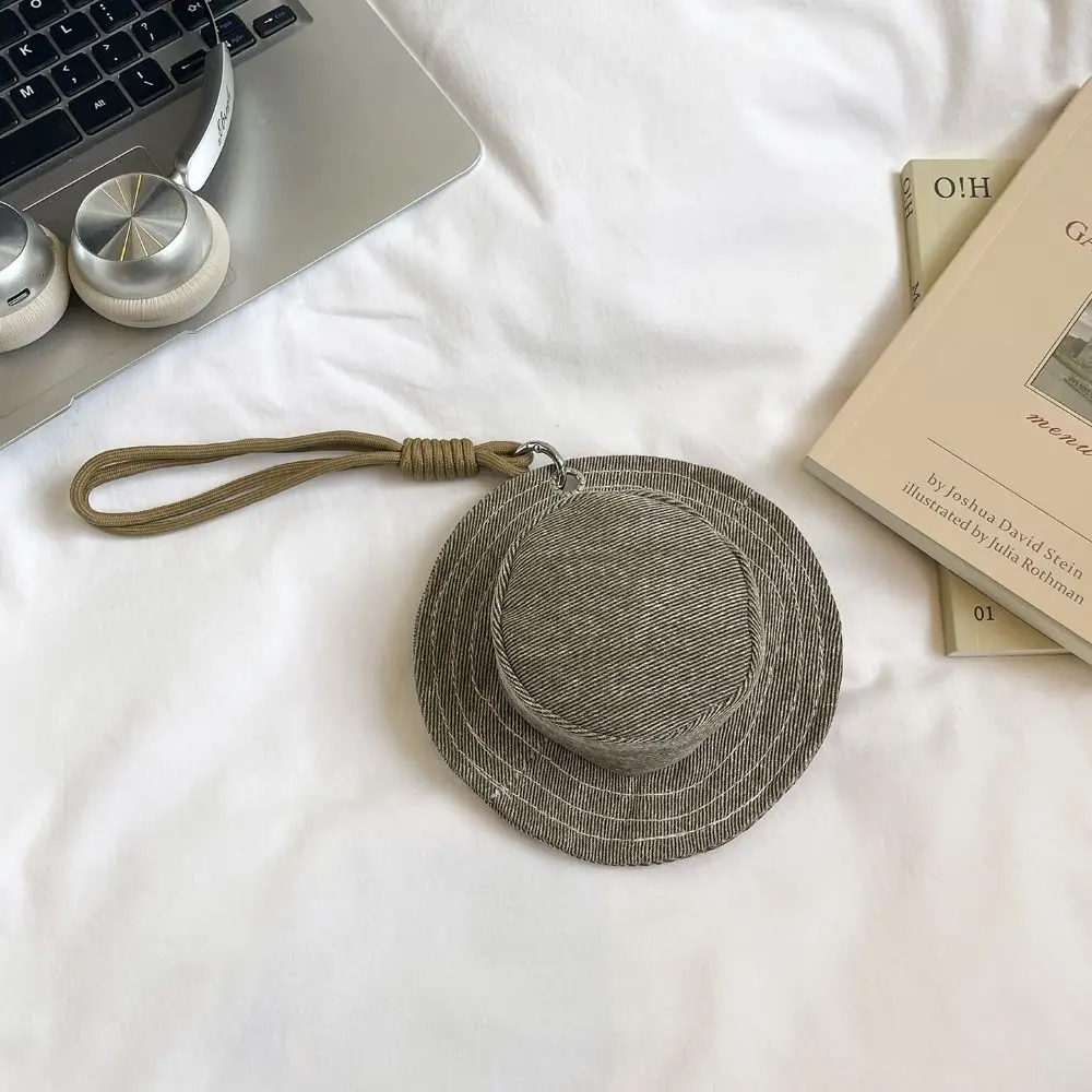 Casual Round Mini Bucket Hat Coin Purse Cute Lanyard Hat Shape Keychain Mini Fisherman Hat Coin Bag Bag Pendant Gifts