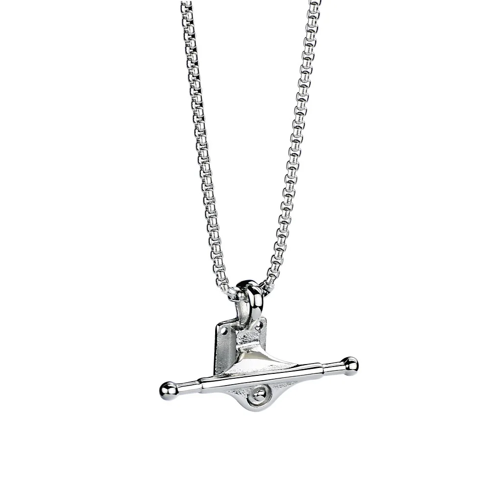 Creative Titanium Steel Skateboard Bracket Necklace Unisex Trendy Disco Hip-Hop Sweater Chain Accessories Jewelry Gift