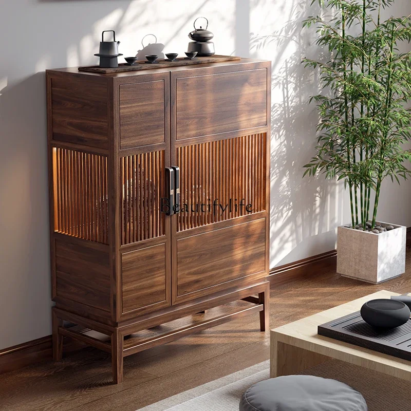 

FG17New Chinese Style Black Walnut Color Sideboard Cabinet for Home Entrance Chinese Style Entrance Wall Storage Cabinet