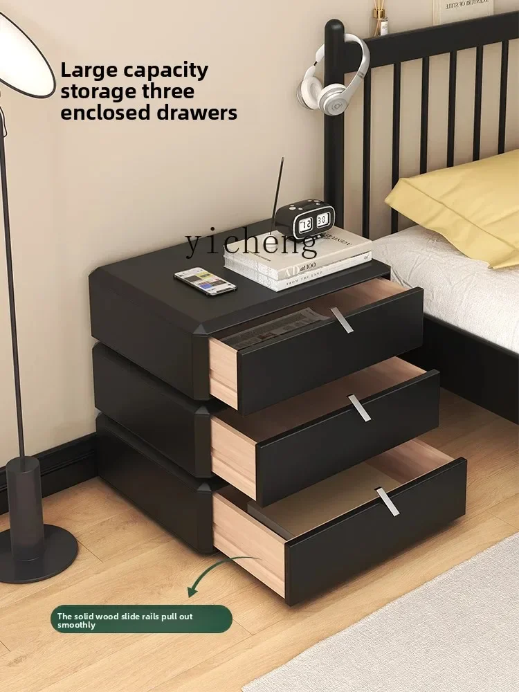 Solid Wood Rotating Bedside Table Home Bedroom Black Light Luxury Bedside Storage Locker