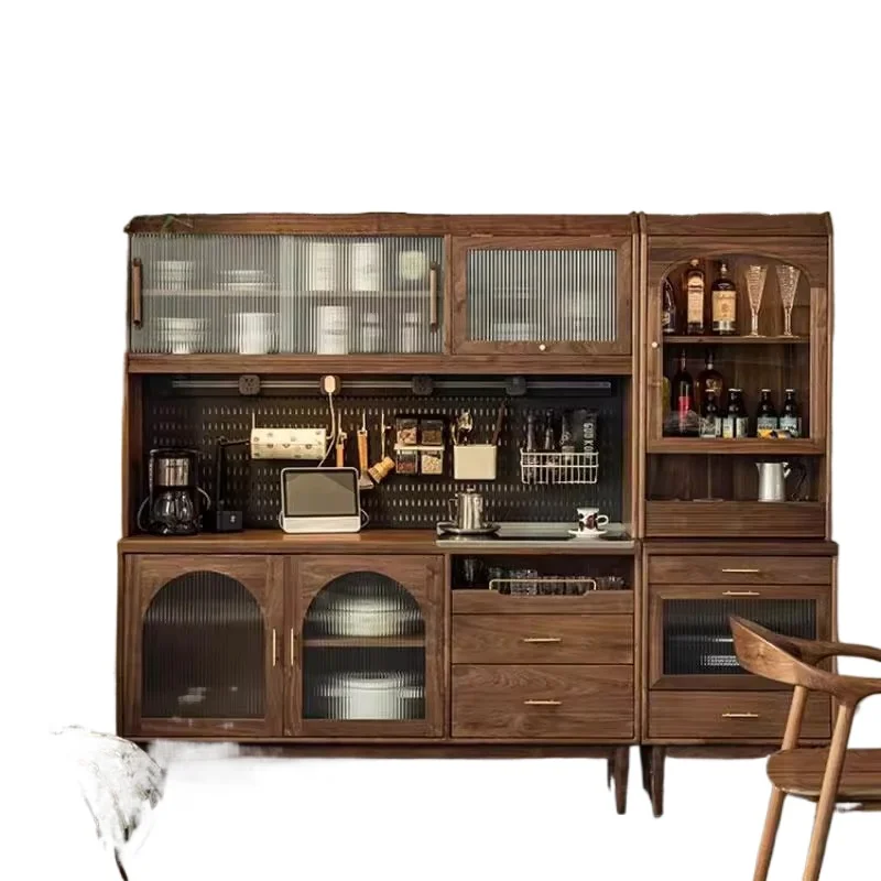 

North American solid wood black walnut dining side cabinet wine cabinet living room Nordic high cabinet integrated against