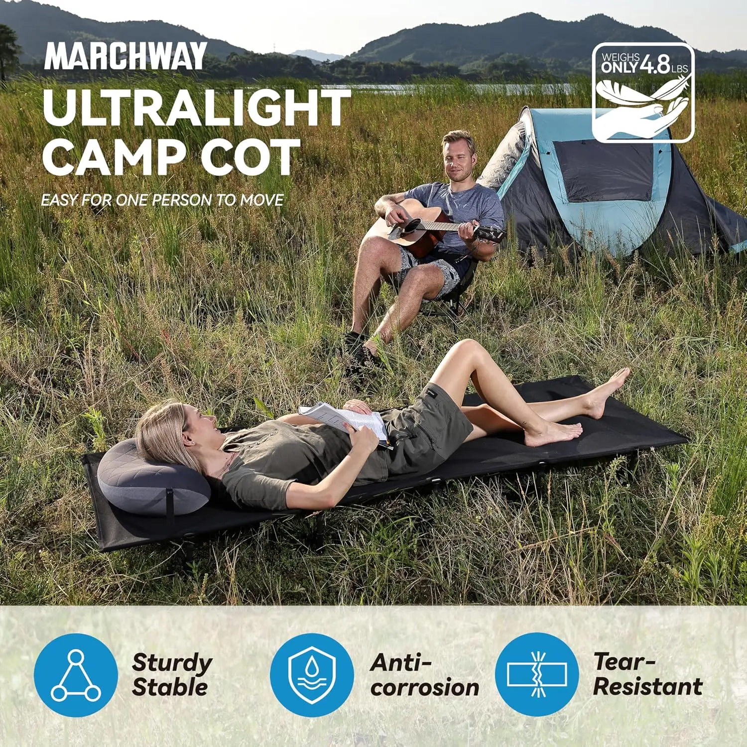 Ultralight Folding Camping Cot Bed, Portable, Supports 275 lbs