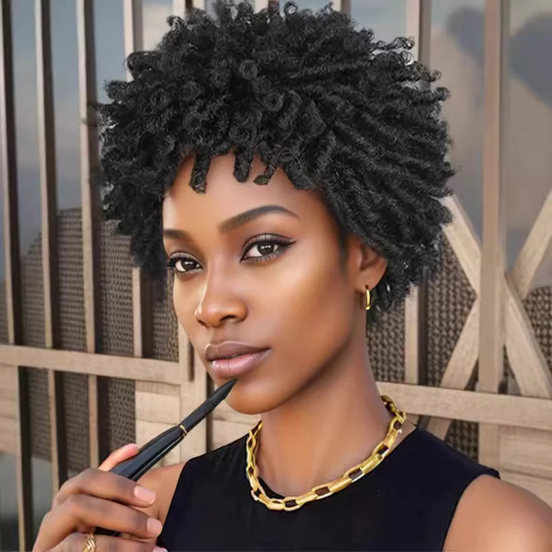 , , short dreadlock headpiece, African afro fluffy curly wig