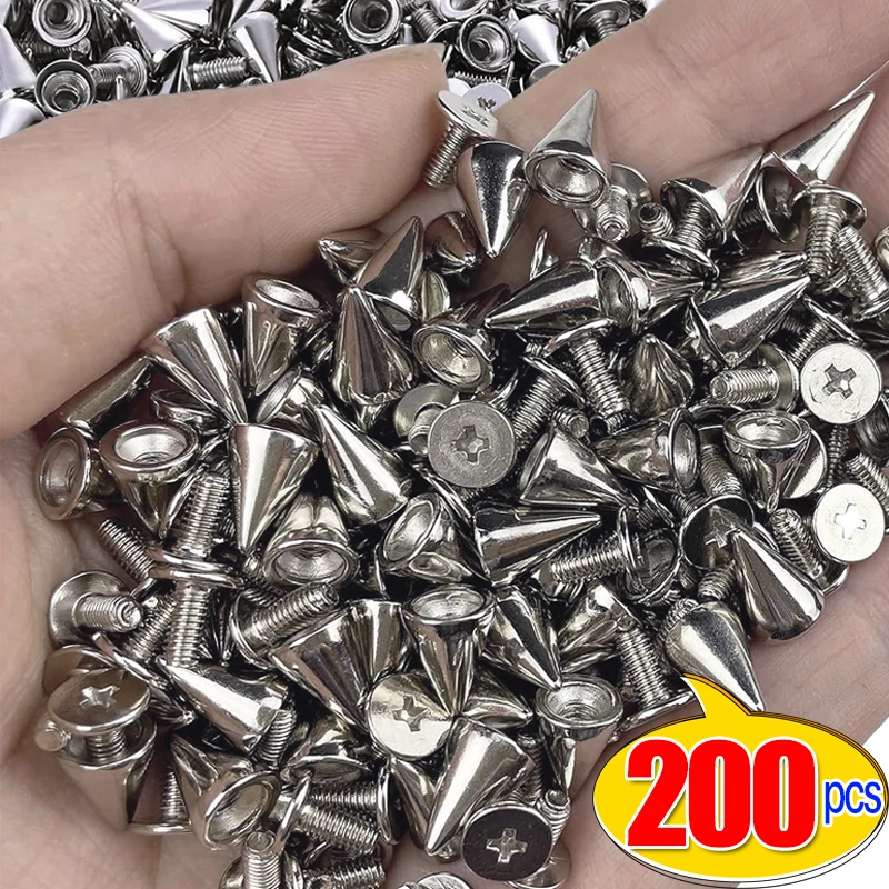 200/10Pcs Round Cone Rivets Silver Metal Cone Studs and Spikes for DIY Leather Garment Rivet Screwback Nail Clothing Accessories