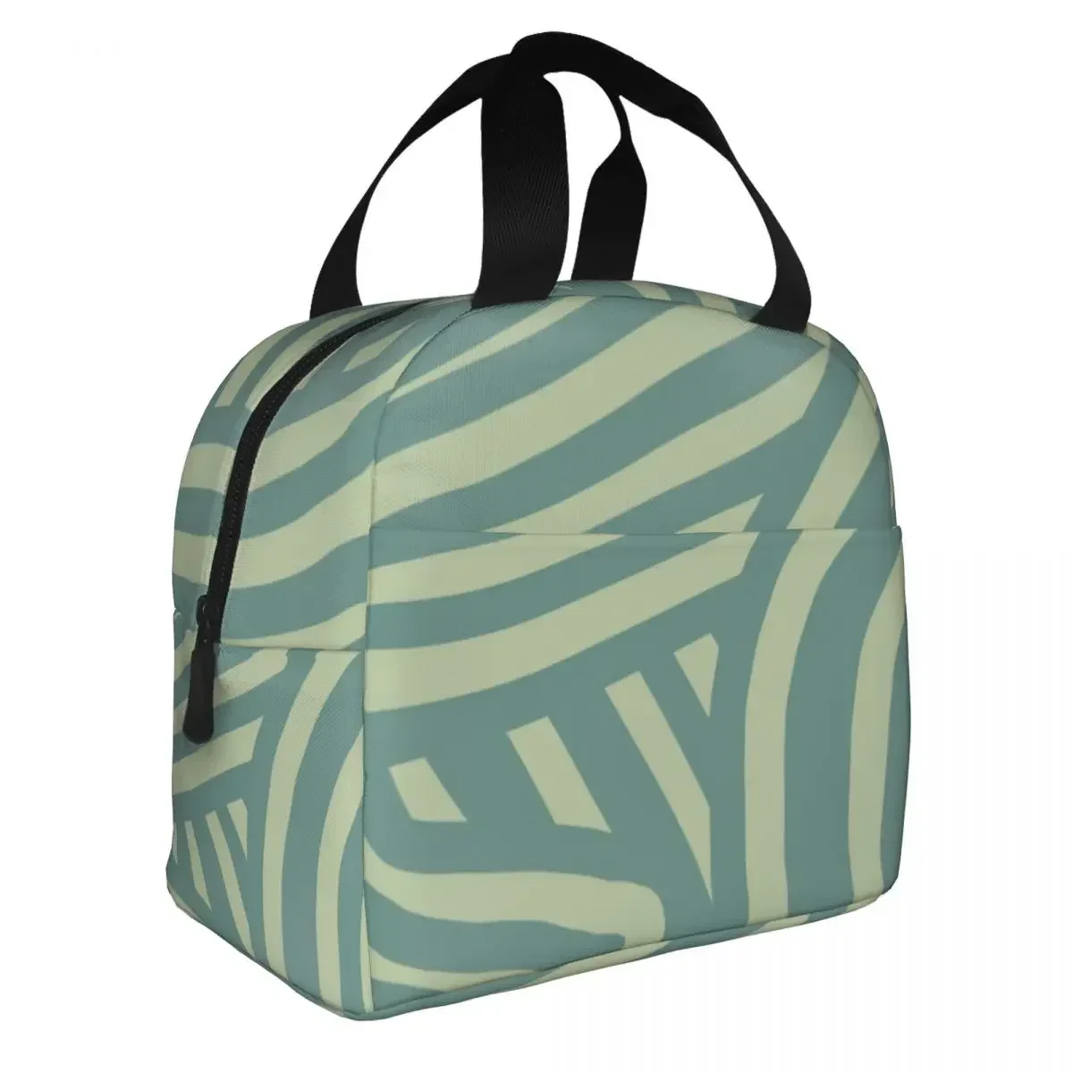 Dark Sage Green Stripe Pattern Lunch Bag Portable Insulated Oxford Cooler Floral Thermal Food Picnic Tote for Women Girl