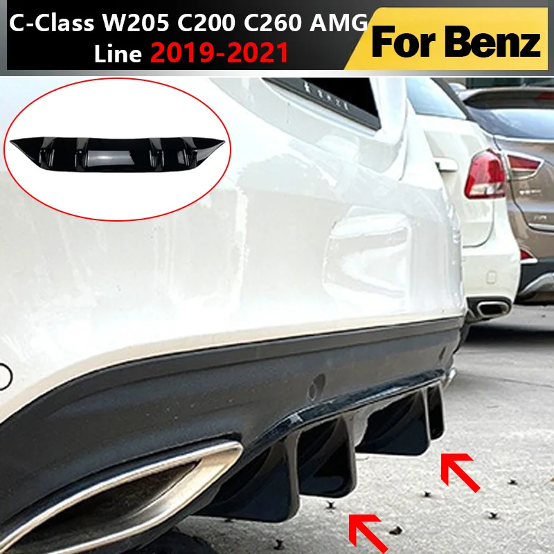

2019–2021 для Mercedes Benz C-Class W205 C200 C260 AMG Line, задний бампер, спойлер, диффузор, канавки, разделитель губ, защита