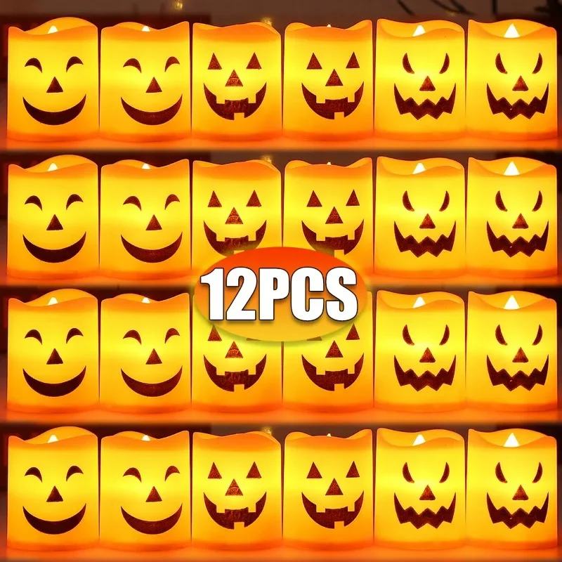 12/1PCS Pumpkin Candle Light LED Battery Powered Electronic Flameless Candles Halloween Home Decor Lamp Party Ornaments Props