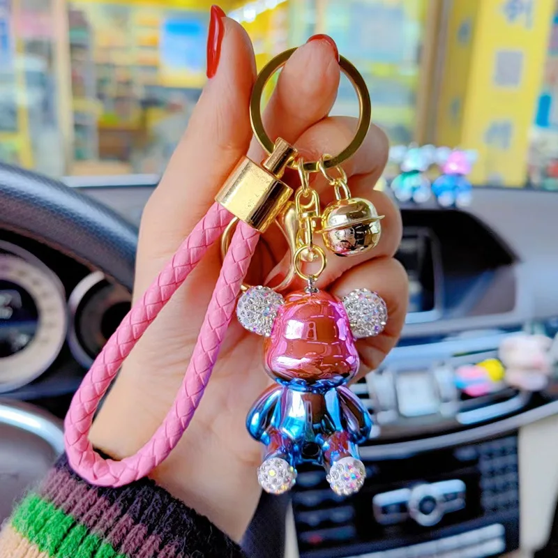 Light luxury electroplating bear keychain fashion girls keychain delicate jewelry bag pendant special gift rhinestone Pendant