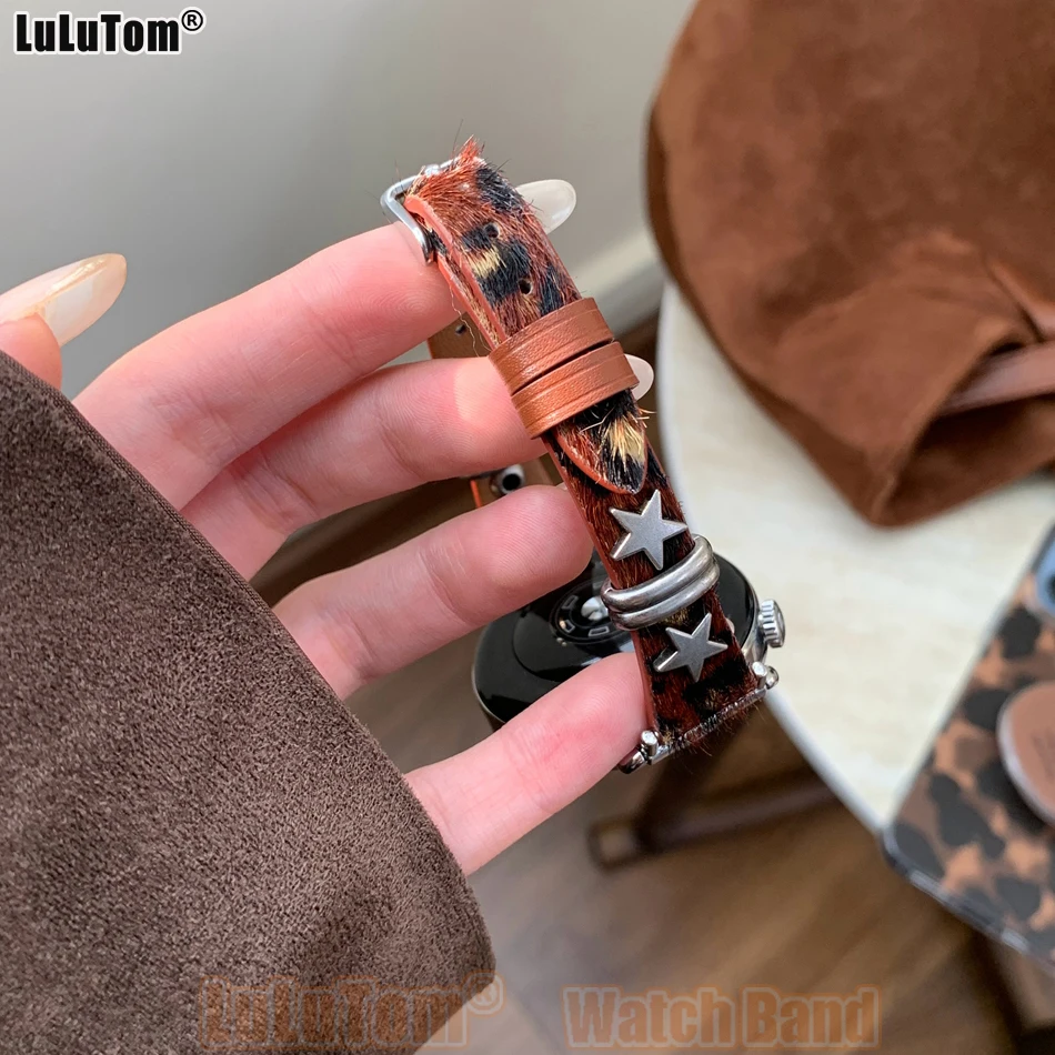 

Slim Star Leather Watchband for Samsung Galaxy Watch 8 Classic 7 6 44/40 Huawei GT5 Pro 42/46mm 18/20/22mm Stylish Leopard Strap