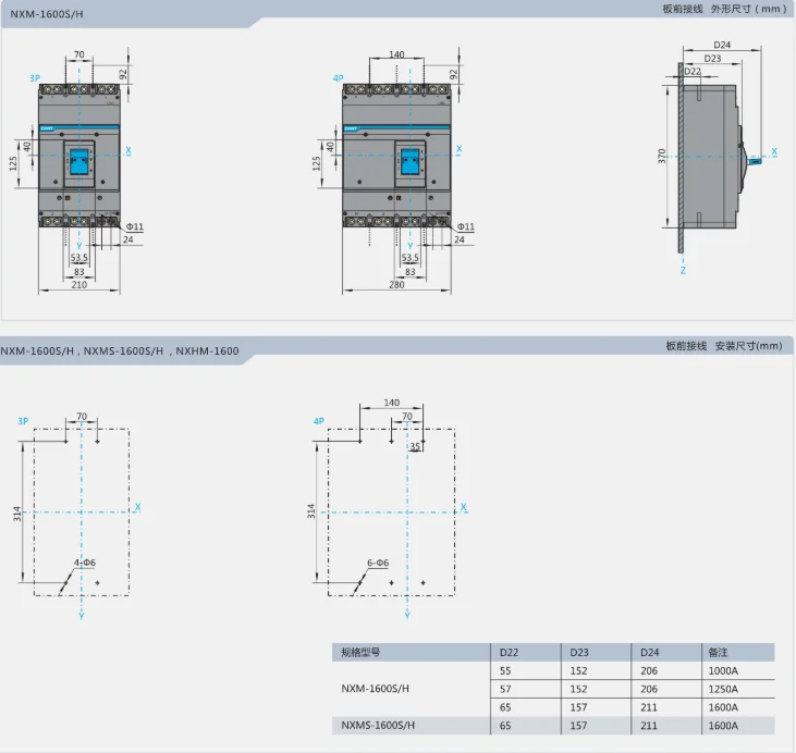 قاطع دائرة مصبوب، طاقة عالية NXM-800S/3300 800A NXM-800H/3300 800A