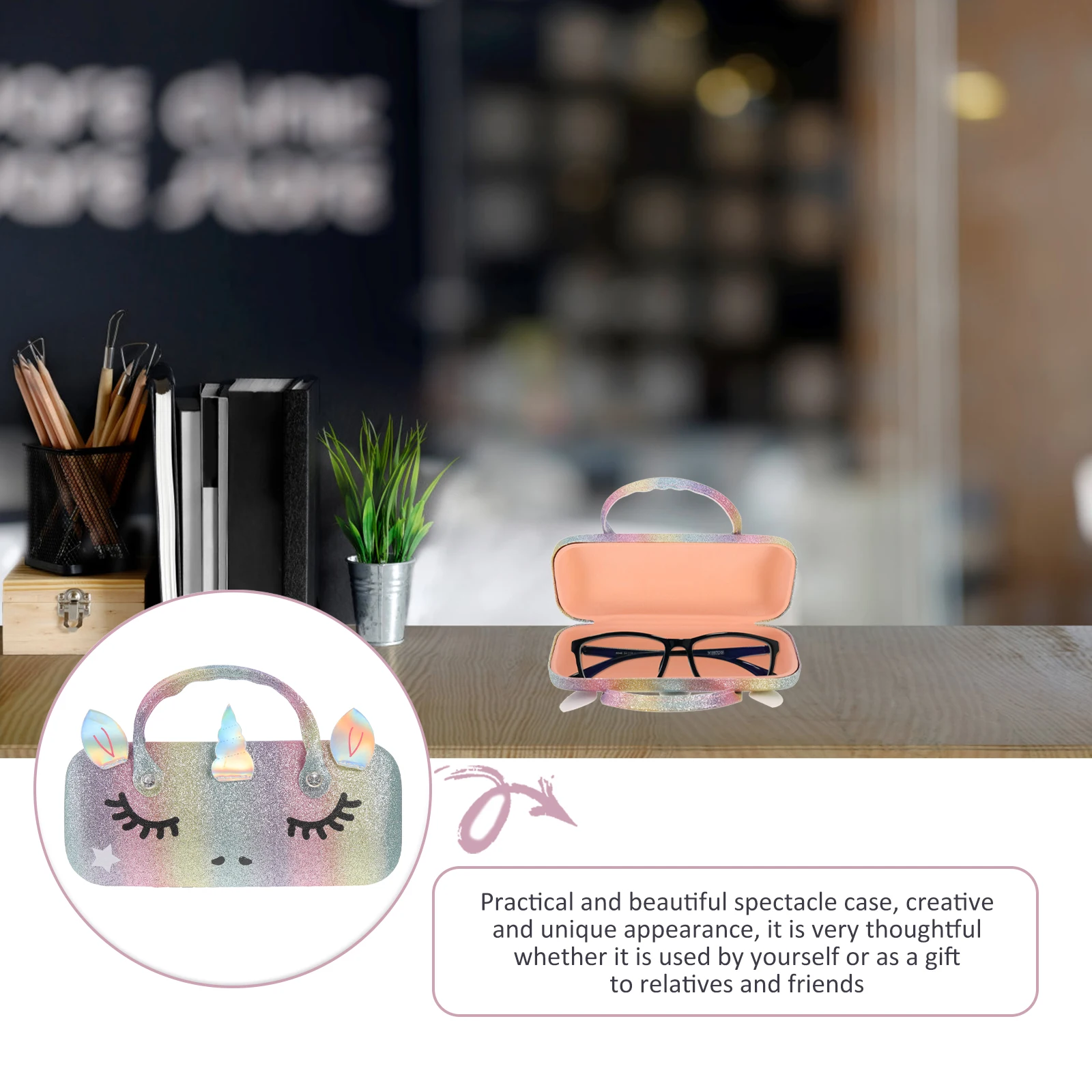 

Glasses Case Eyeglass Box Portable Hard Shell PU Storage Container Student Fashion Creative Design Scratch Proof Durable