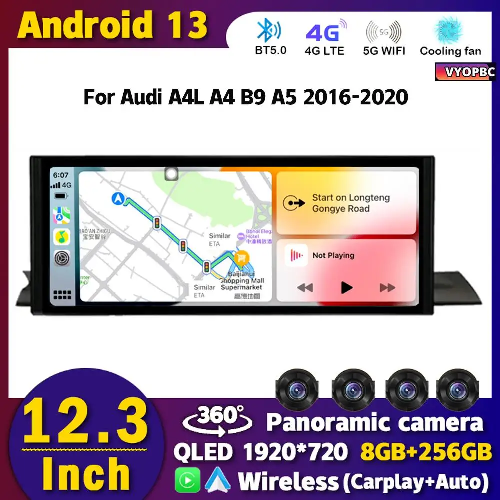 

12.3" Android 13 Car Stereo Radio Monitor For Audi A4L A4 B9 A5 2016-2020 Multimedia Player GPS Wireless Carplay Auto WIFI 4G BT