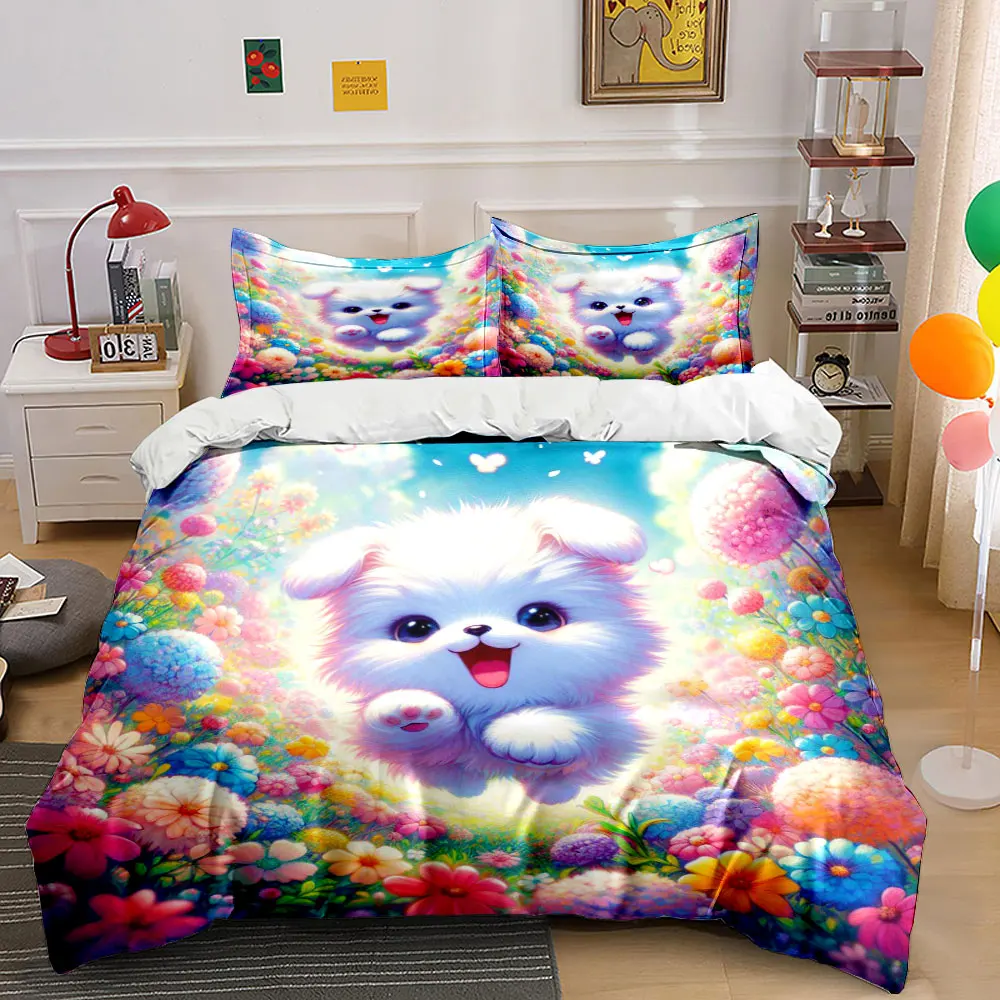 Dreamy Flower Meadow with Fluttering Butterflies Print Bedding Set 1 Duvet Cover 2 Pillowcases for Adult Children Luxury Gift