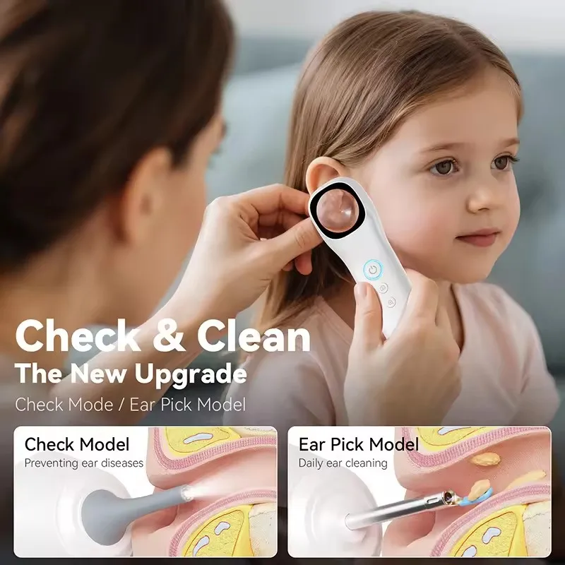 1080P HD Digital Ear Care Visual Camera Endoscope Smart Cleaning Detector Smart Scope with Screen Spoon & Silicone Speculum D2