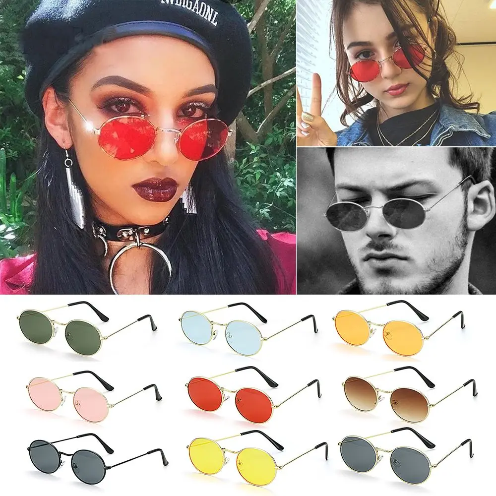 Festival Fashion Steampunk Metal Small Frame Men's Shades Sun Glasses Oval Sunglasses Gradient Mirror Glasses