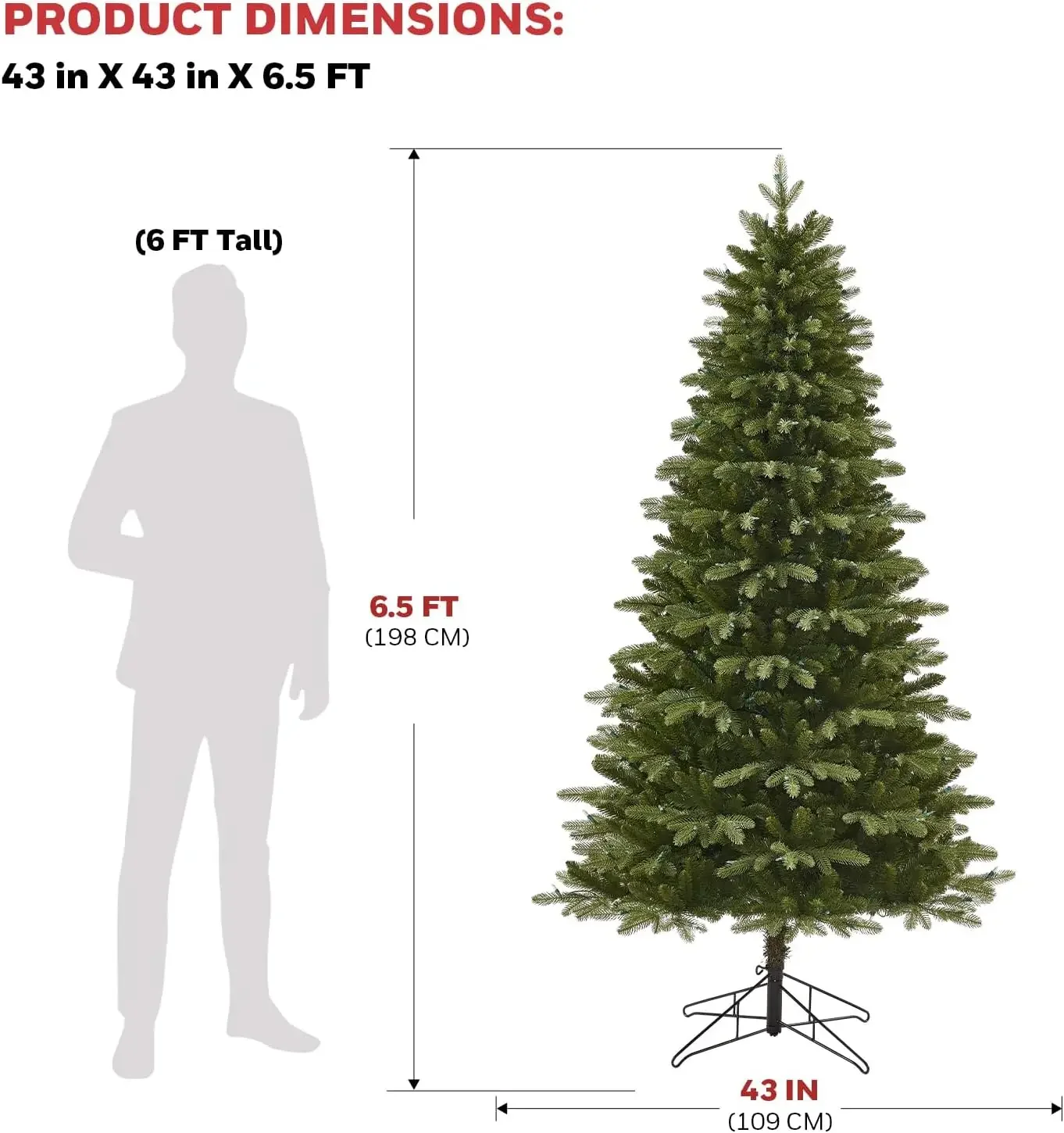 Рождественская елка Regal Fir с 400 светодиодами, меняющими цвет, 1689 наконечников из полиэтилена/ПВХ, разъемом для верхней части дерева, цельное дерево, сертифицированное UL