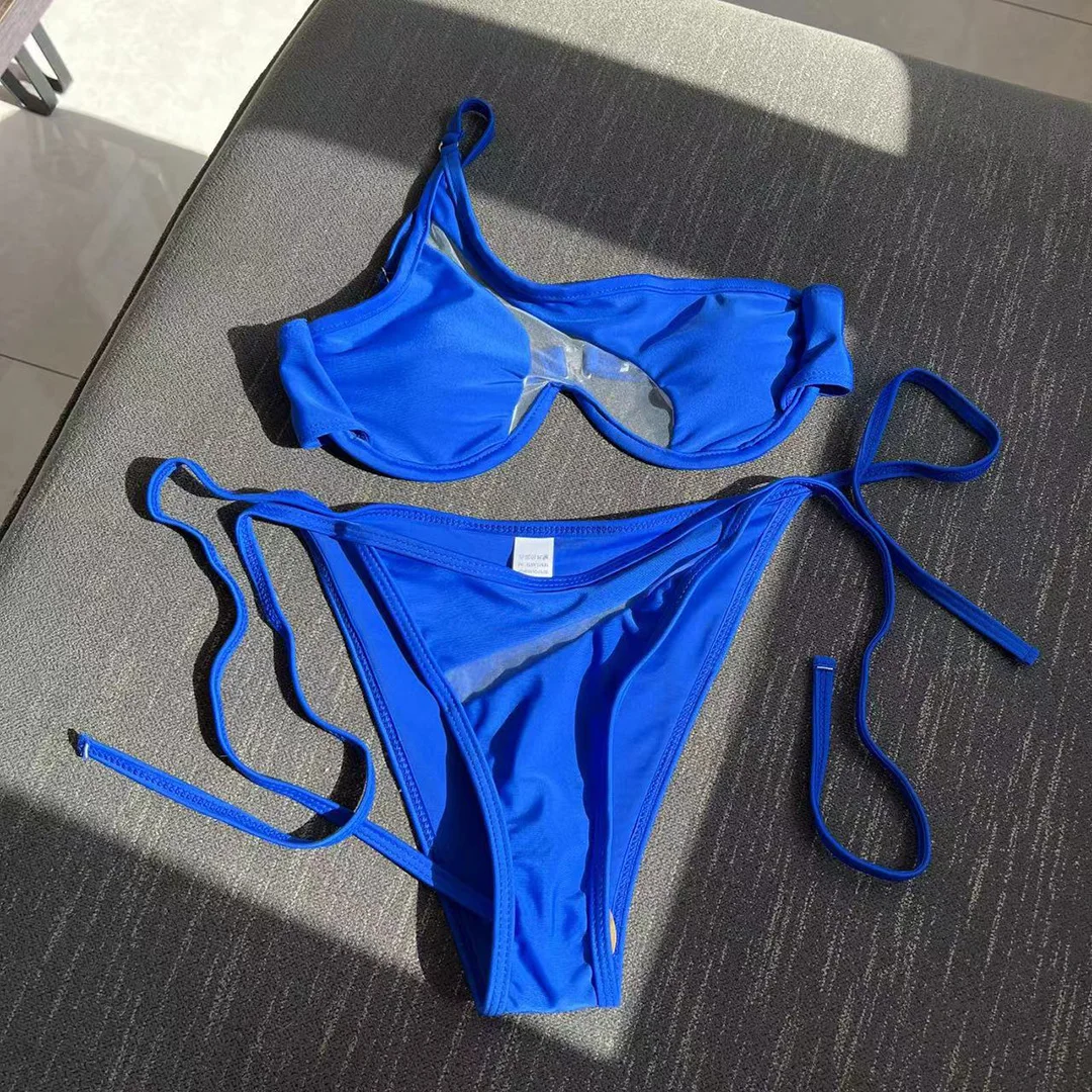 Sexy One-Shoulder-Bikini mit Bügel und V-Ausschnitt, Damen-Badeanzug, zweiteiliges Bikini-Set, Badebekleidung, Badeanzug, Modell V4229 – Detail 40