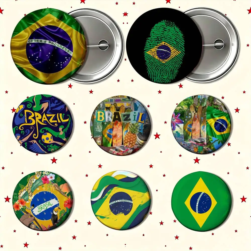 Fashion Brazil B-Brazilian Flag Enamel Pin Tinplate Round Brooch Cosplay Nijigen Otaku Culture Badge 25mm 32mm 44mm 58mm