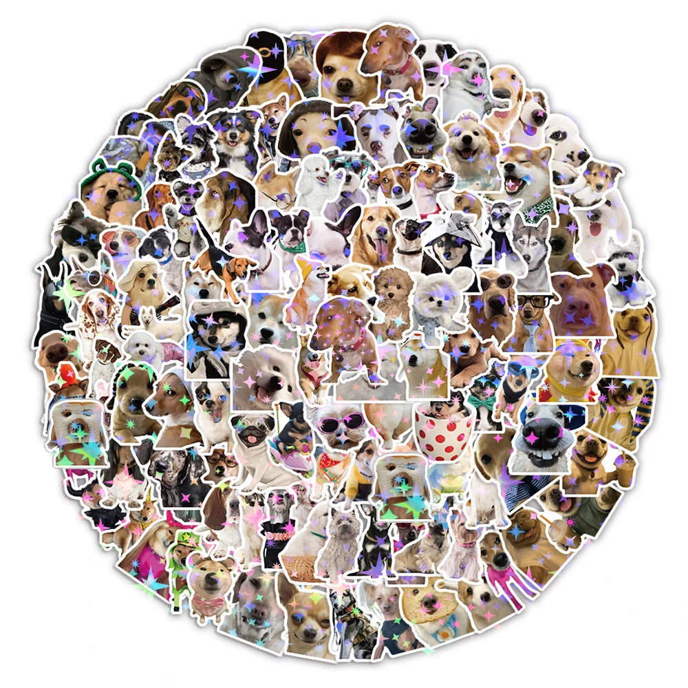 10/50/100/200pcs Funny Laser Animal Dog MEME Stickers Cartoon Decoration Decals for Kid DIY Suitcase Scrapbook Cute Sticker Toys