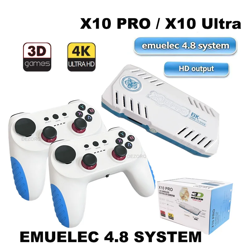 Emuelec 4.8 X10 Pro Game Stick 4K X10 Ultra Retro Konsola do Gier Wideo z Wyjściem HD, Wbudowane Gry Retro, Dwa Kontrolery 2.4G