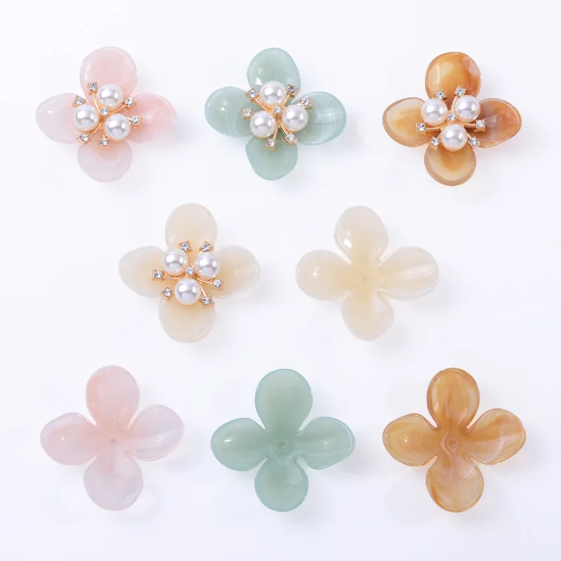 Resin imitation shell jewelry four-leaf pearl flower heart flower plate accessories DIY bridal fan hand bouquet accessories whol