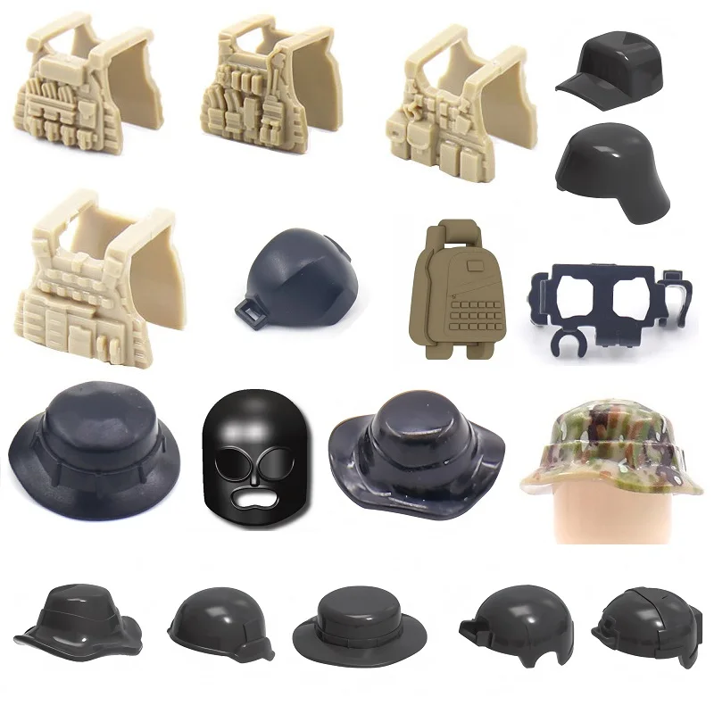 

5 шт., военный армейский спецназ, солдатский жилет, рюкзак, шлем, полицейские детали, мини-фигурки, строительный блок, кирпичная игрушка