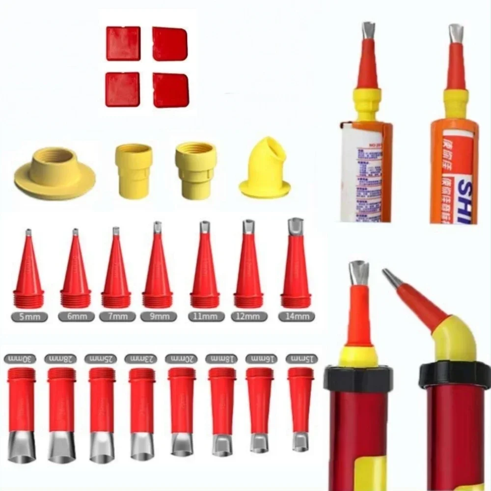 Stainless Steel Glue Gun Caulk Nozzle Applicator Suit with Base for Bathroom Kitchen Doors and Windows Gap Sealing Spray Nozzle