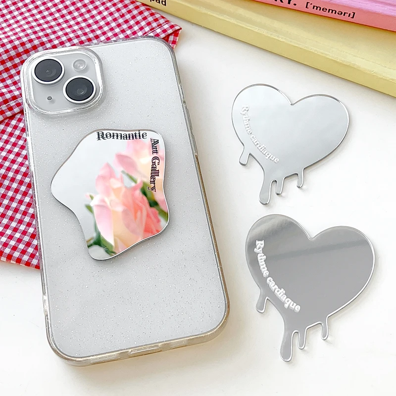 1-2Pcs Irregular Heart Shape Mirror for DIY Mobile Phone Case Girl Mini Makeup Selfie Handheld weet Rhinestone Mirrors Universal