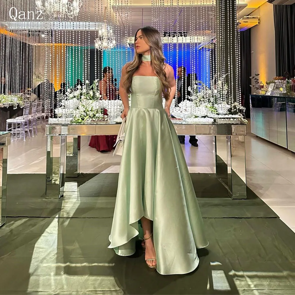 

Qanz Sexy Sage Green Party Dress Women Satin Strapless Long Prom Dresses for Women Dubai Evening Gown Special Occasion 2024