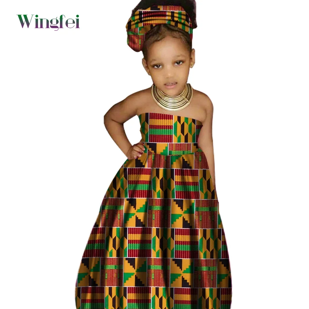 African cute Kid\'s Clothing Girl\'s Dashiki Traditional 100%wax Cotton Print Clothing Africa Print Natural Children Dresses WYT62