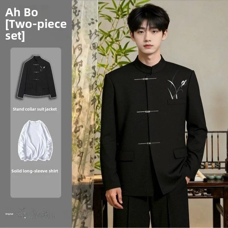Chinese Style Wedding Suit Casual Tang Suit Set for Groom 18 Years Old Adult Ceremony Button up Long Sleeve Embroidered Men's...