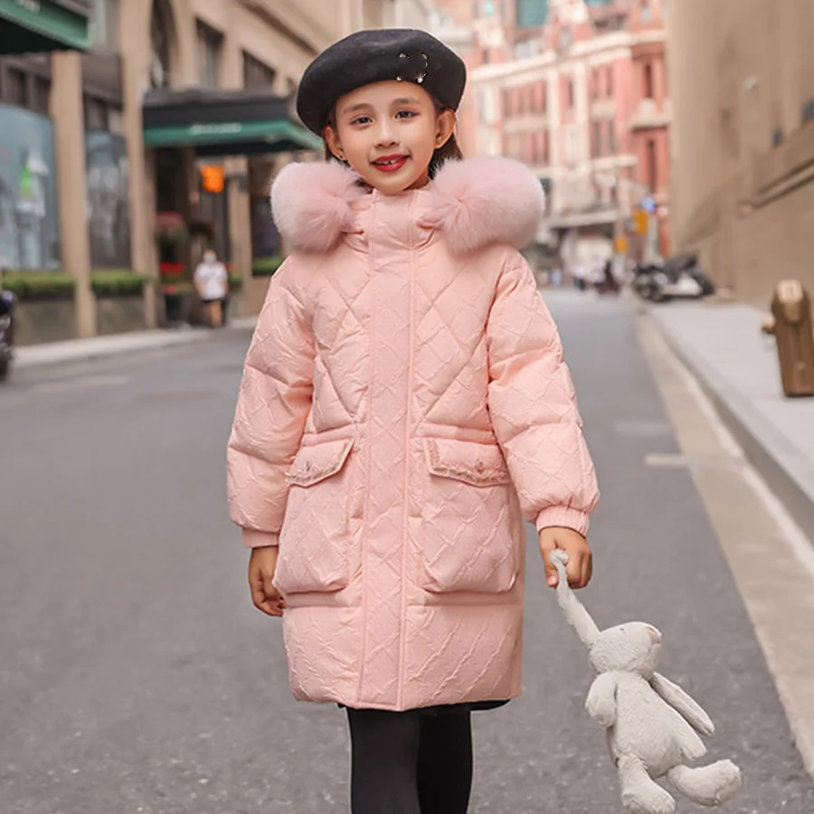 

2023 Winter Children Parkas Down Jackets for Girls Warm Hooded Girl Long Coat Outerwear 5-12 Yrs Kids Snowsuits Teenage Outfits