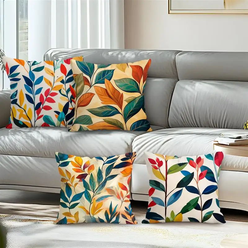 

Домашний декор, красочные наволочки с рисунком листьев, чехлы для подушек с цифровым принтом, подходят для дивана, спальни, автомобиля, наволочки