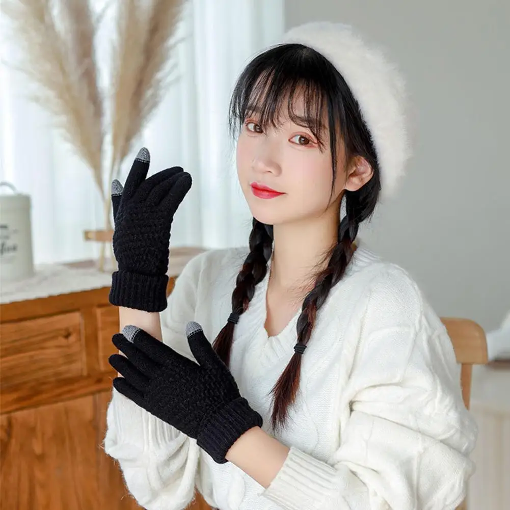 Thermal Gloves 1 Set Terrific Solid Color Universal Anti slid Winter Warm Gloves for Office