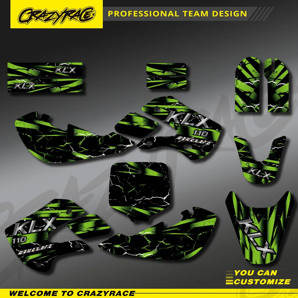 CRAZYRACE Motocross Team Graphics Background Sticker Decal Kit For KAWASAKI KX65 2000-2013 KLX110 2000-2009 KX 65 KLX 110 Custom