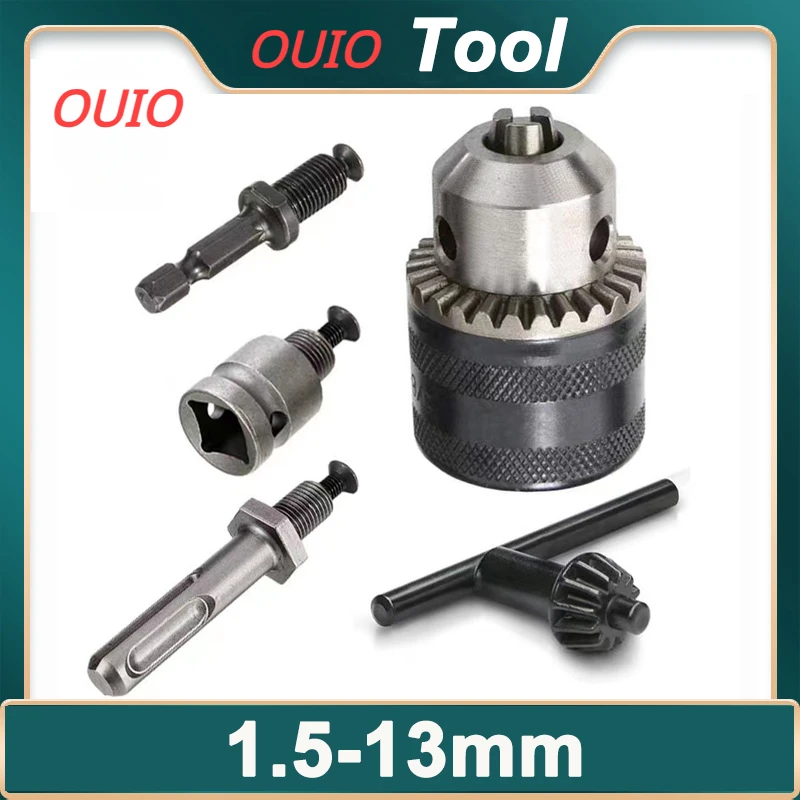 OUIO 1.5-13mm Converter 1/2 20UNF Key Drill Chuck Thread Quick Change Adapter SDS 1/4 Impact Driver Wrench Bit Connecting Rod