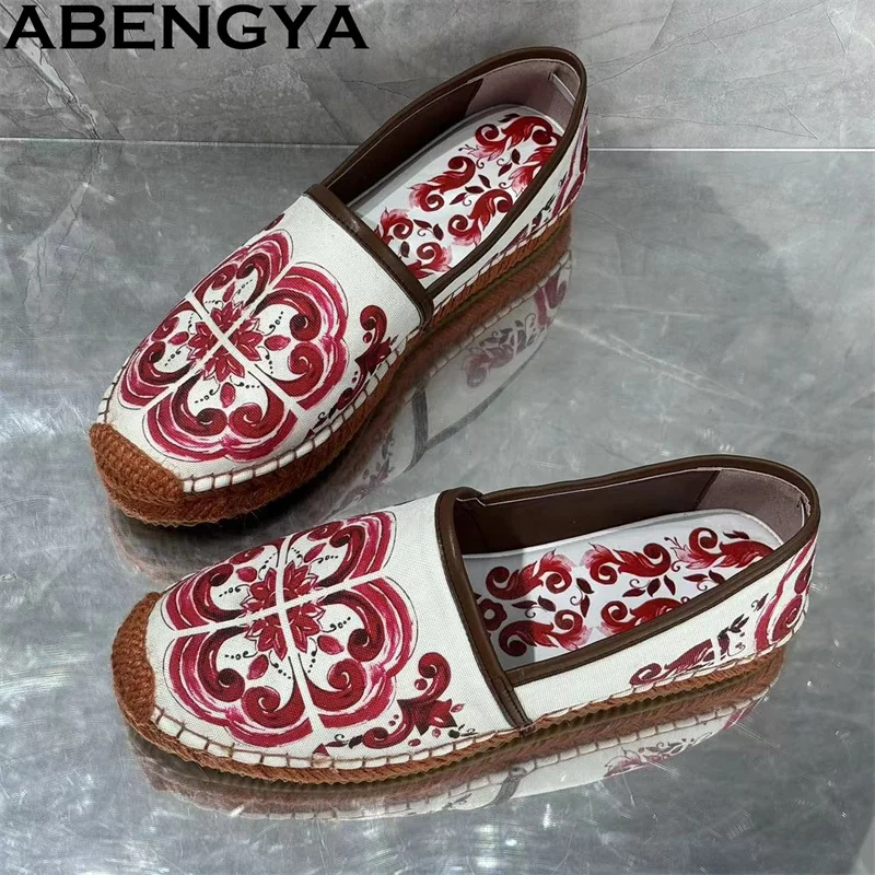 NONE ABENGYA Mehrfarbig bedruckte Canvas-Schuhe für Damen 2025 Sommer Walkingschuhe Damen Mode Designer Casual Loafers Flache Schuhe 4