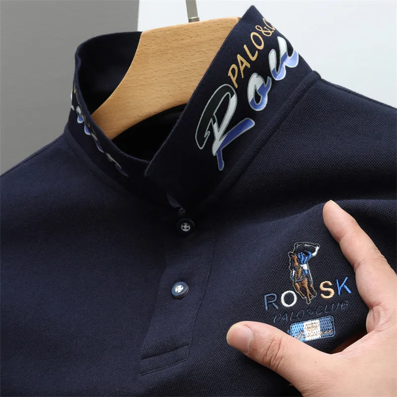 Brand embroidered long sleeved POLO shirt men\'s spring and autumn new high-end 100% cotton fashion business Paul casual T-shirt